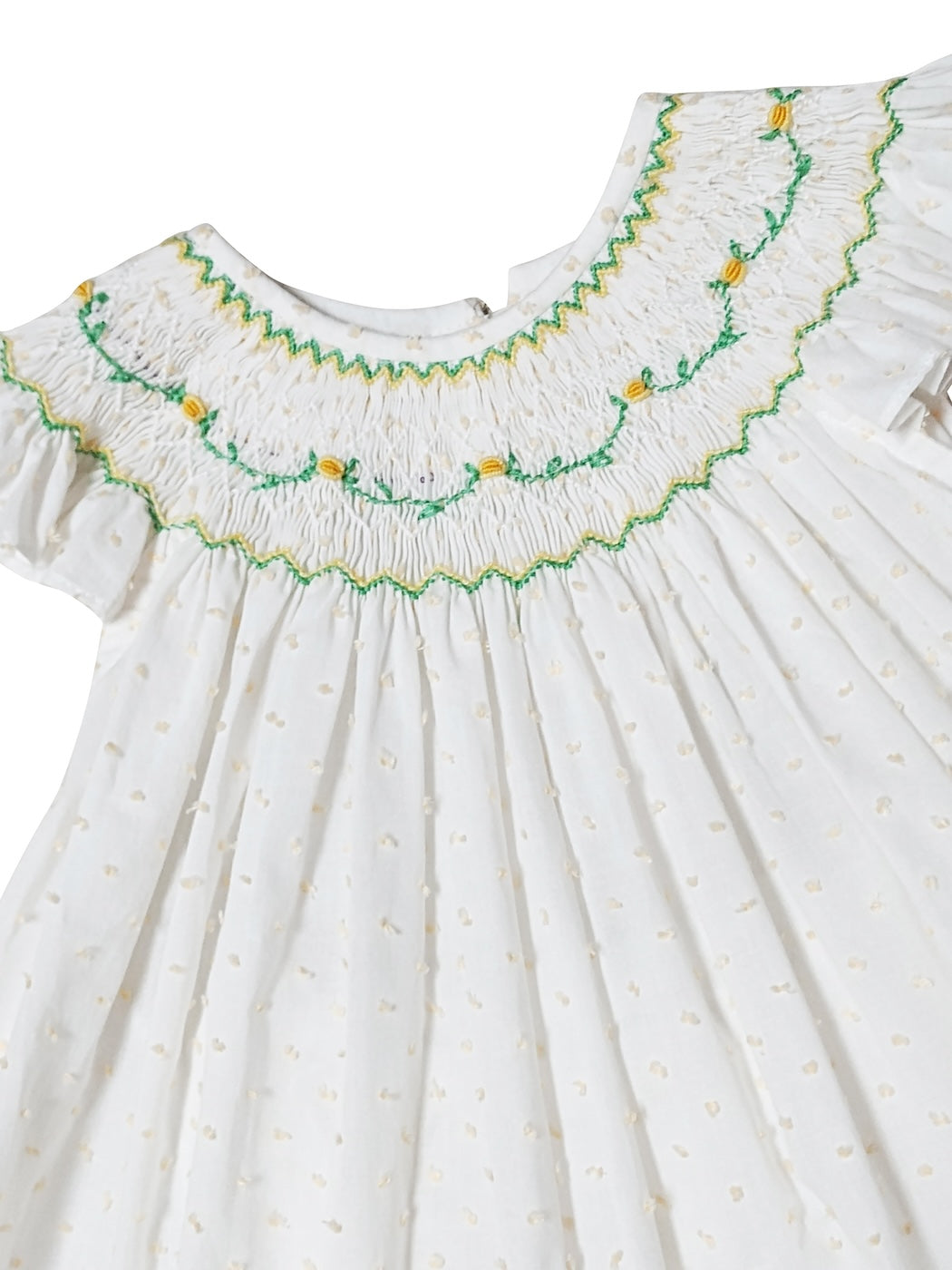 Yellow Plumeti hand smocked baby girl bishop dress set - Little Threads Inc. Children's Clothing