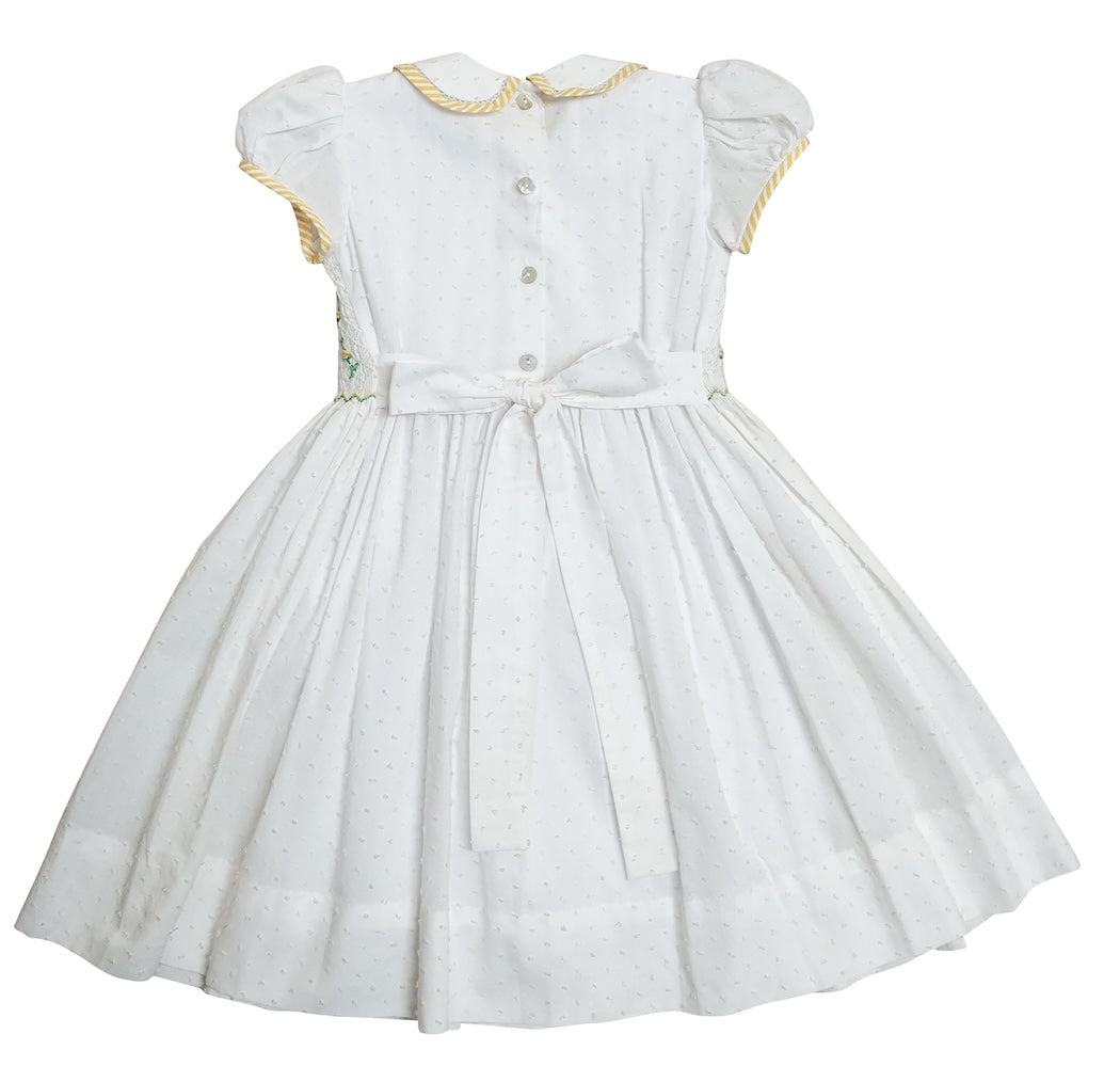 Girl's Hand Smocked Yellow Swiss Dots Plumetti Dress - Little Threads Inc. Children's Clothing