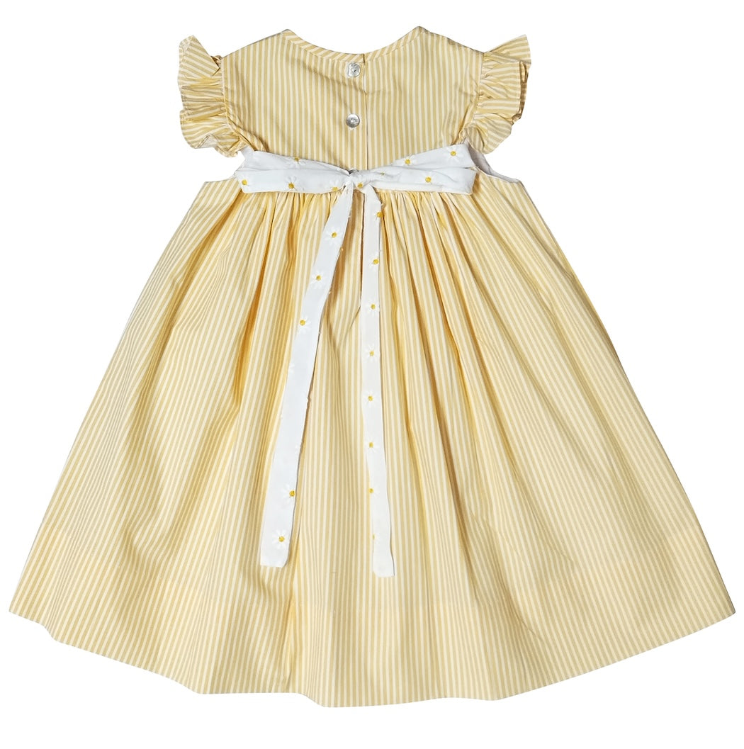 Yellow daisies embroidered fabric Spring girl's dress
