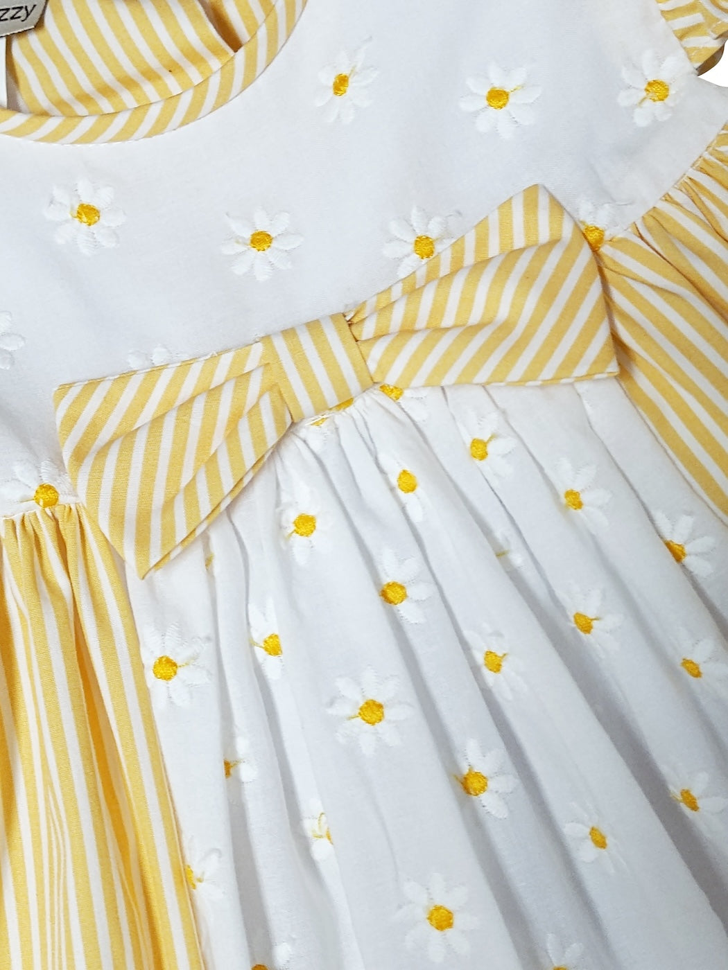 Yellow daisies embroidered fabric Spring girl's dress