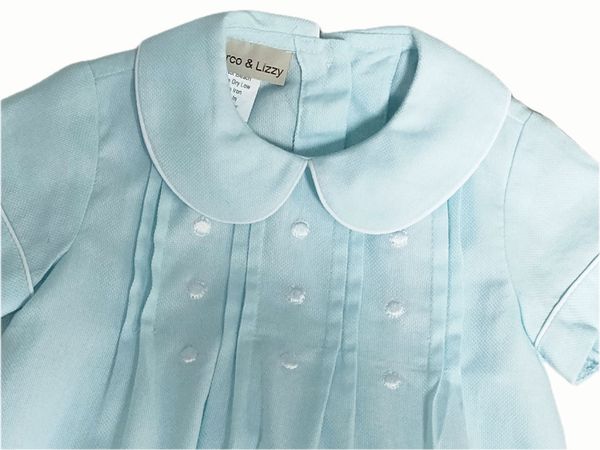 Mint Baby Boy Embroidery Dots Romper - Little Threads Inc. Children's Clothing