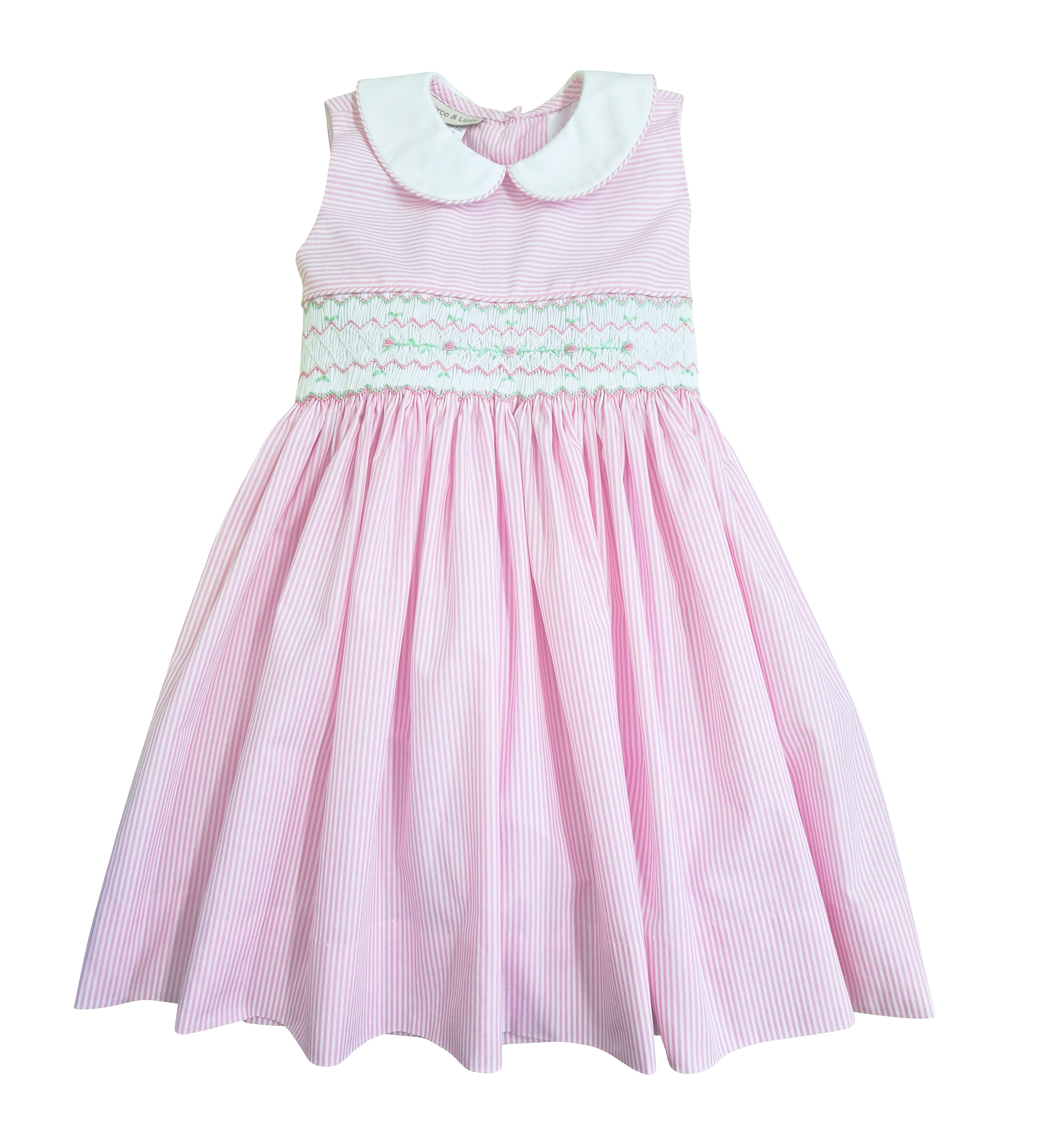Pink stripe Hand Smocked Girl's Sleeveless dress - Little Threads Inc. Children's Clothing