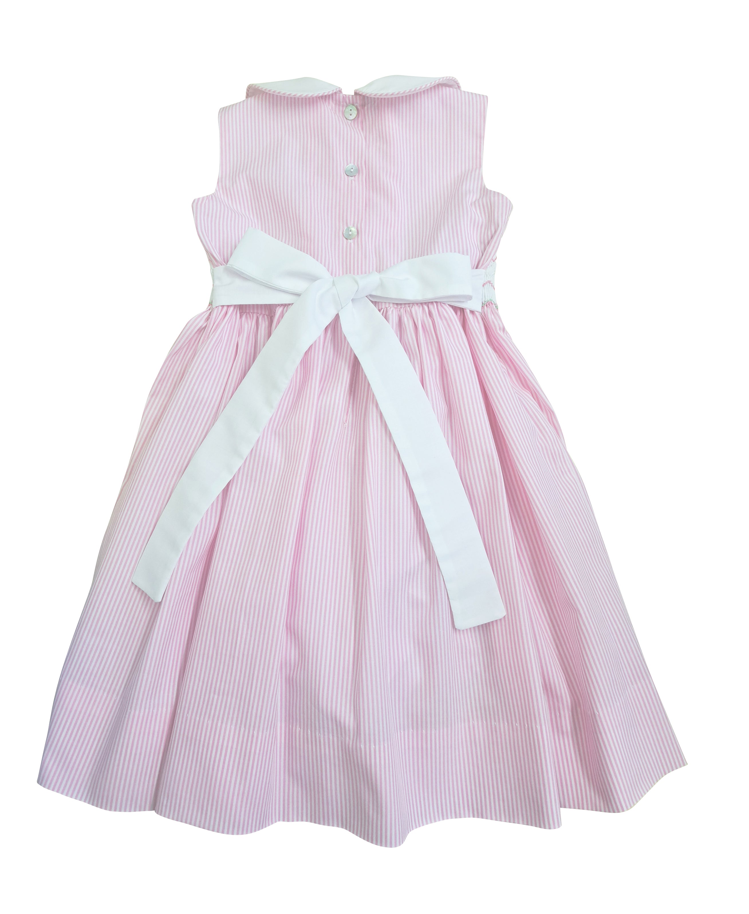 Pink stripe Hand Smocked Girl's Sleeveless dress - Little Threads Inc. Children's Clothing
