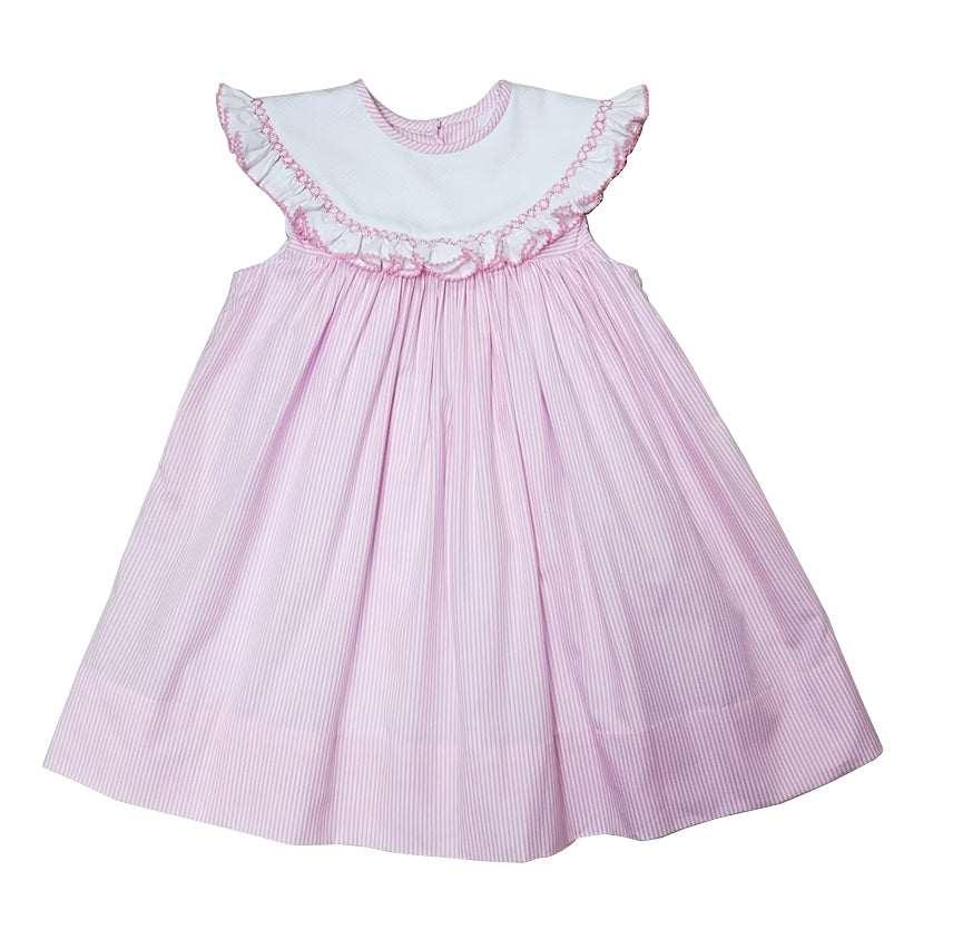 Pink Stripe Float hand smocked collar girls Dress - Little Threads Inc. Children's Clothing