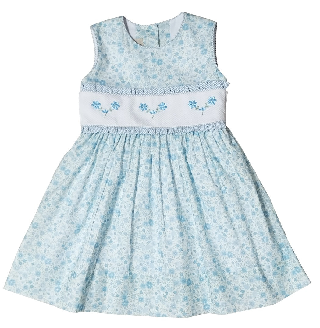 "Carly and Ronnie" Blue Flowers Classic Sleeveless Dress - Little Threads Inc. Children's Clothing