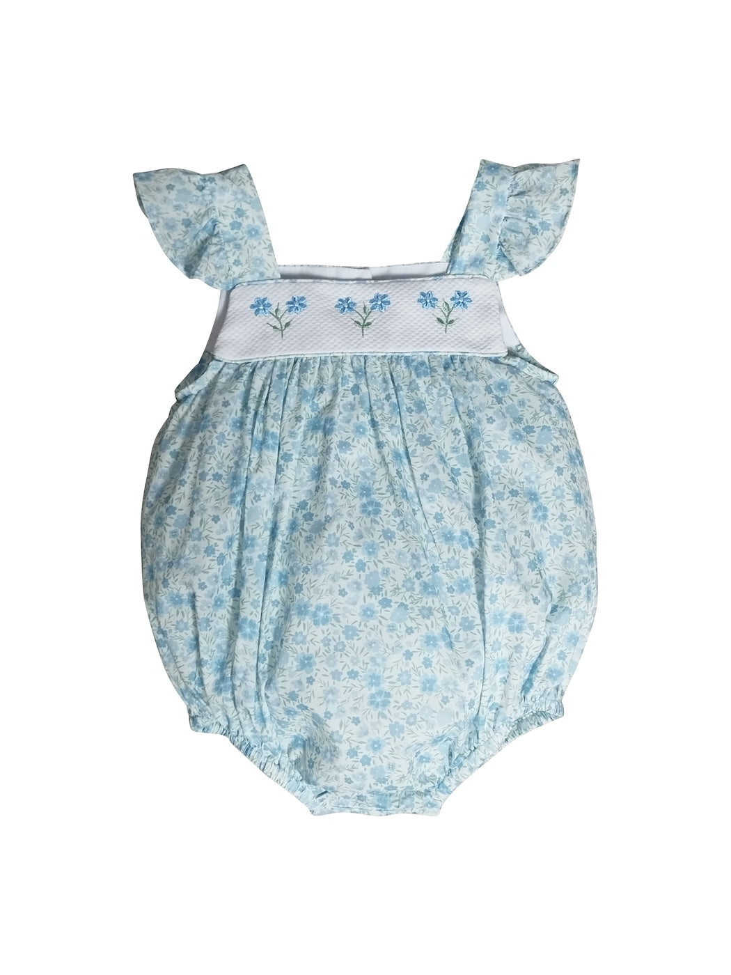 " Carly and Ronnie" Baby Girl's Blue Flowers Romper - Little Threads Inc. Children's Clothing
