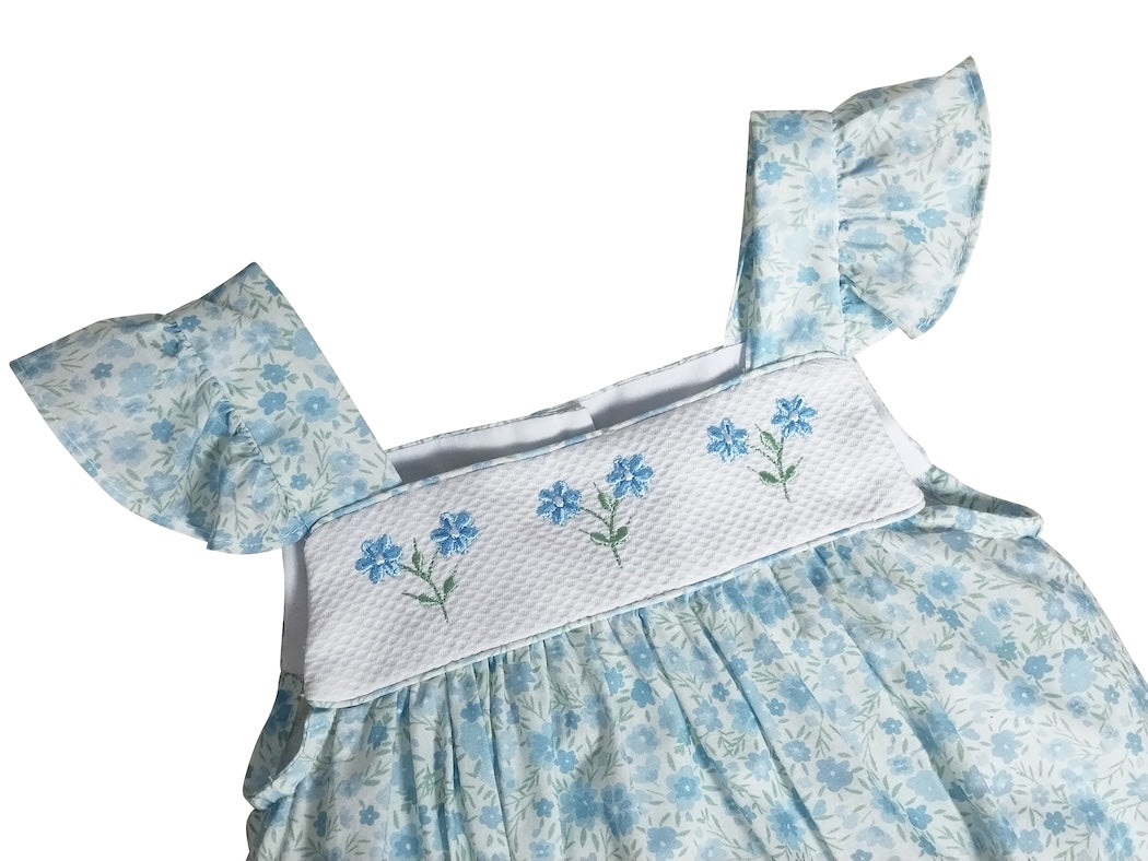 " Carly and Ronnie" Baby Girl's Blue Flowers Romper - Little Threads Inc. Children's Clothing