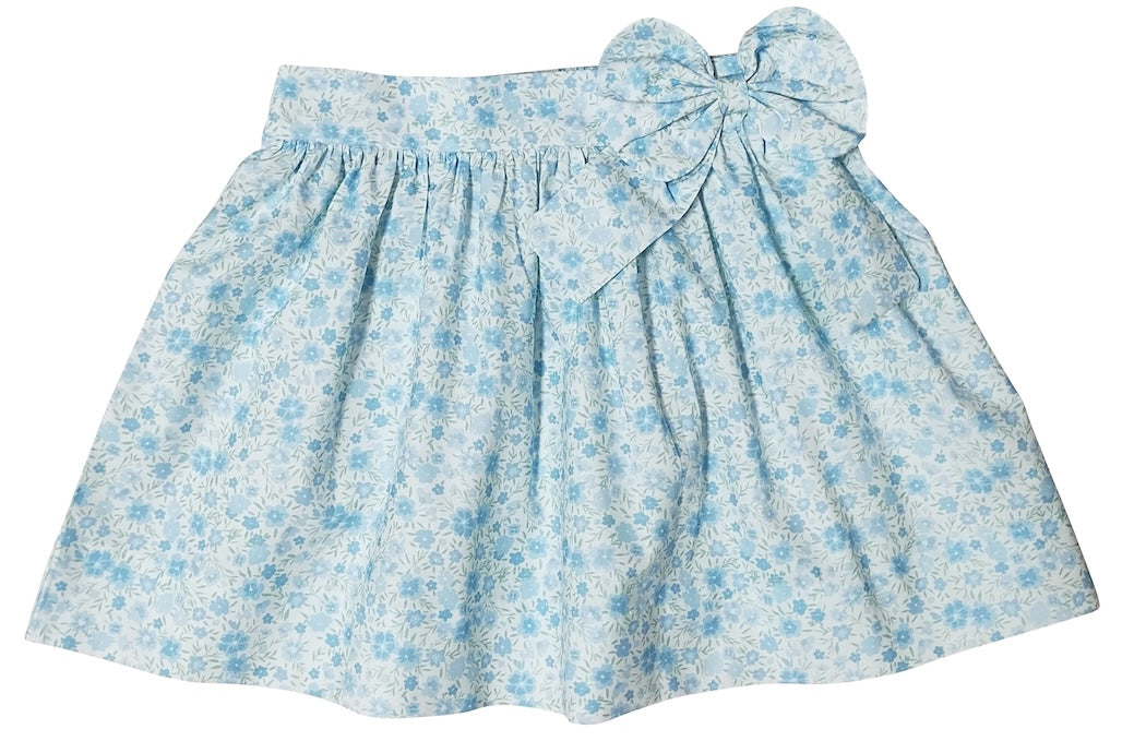 "Carly and Ronnie" Girl's Blue Floral Bow Skirt - Little Threads Inc. Children's Clothing