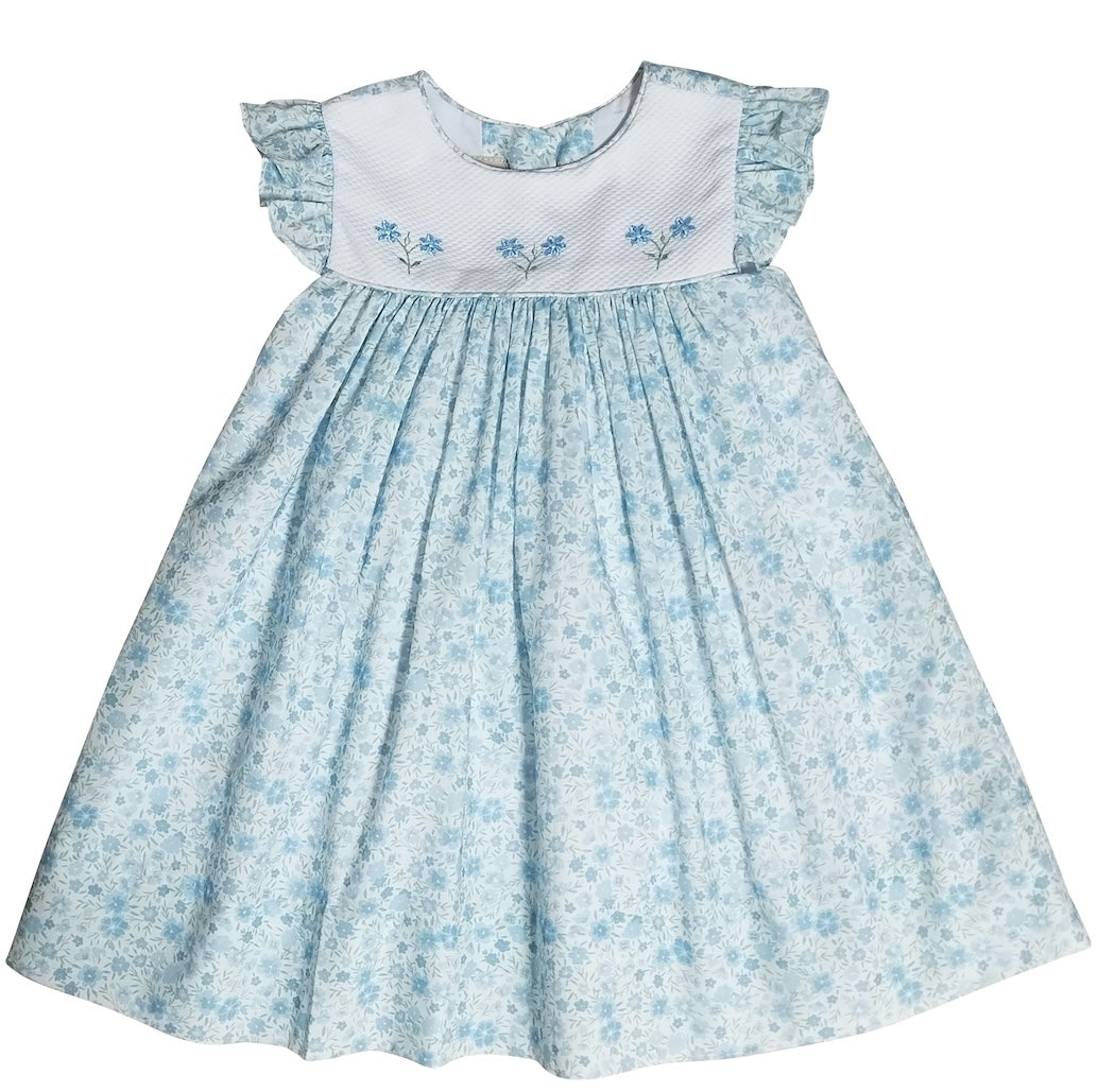 "Carly and Ronnie" Blue Flowers Print Girl's Float Dress - Little Threads Inc. Children's Clothing