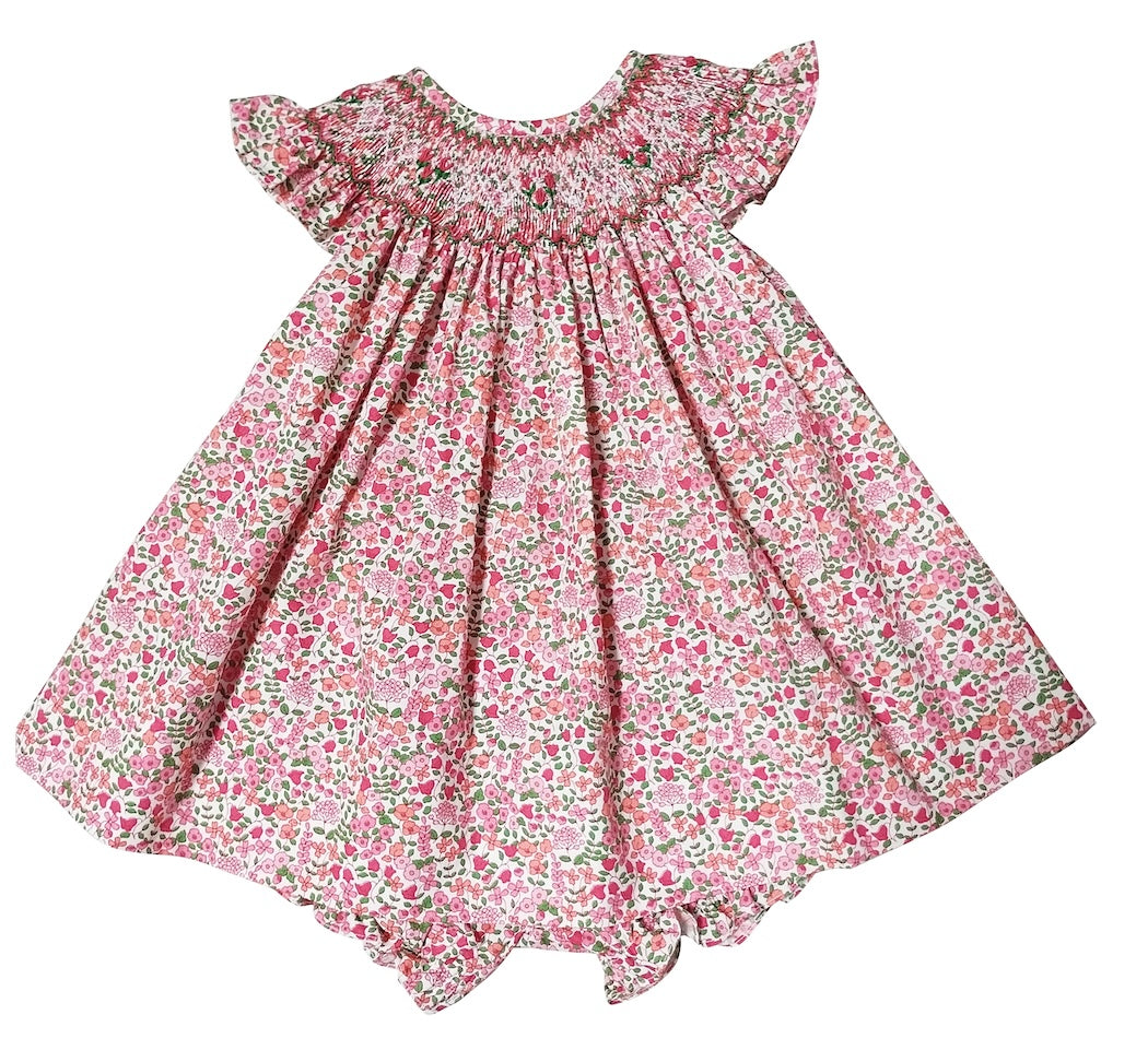 Brooke Floral Print Girl's Hand Smocked bishop Dress - Little Threads Inc. Children's Clothing