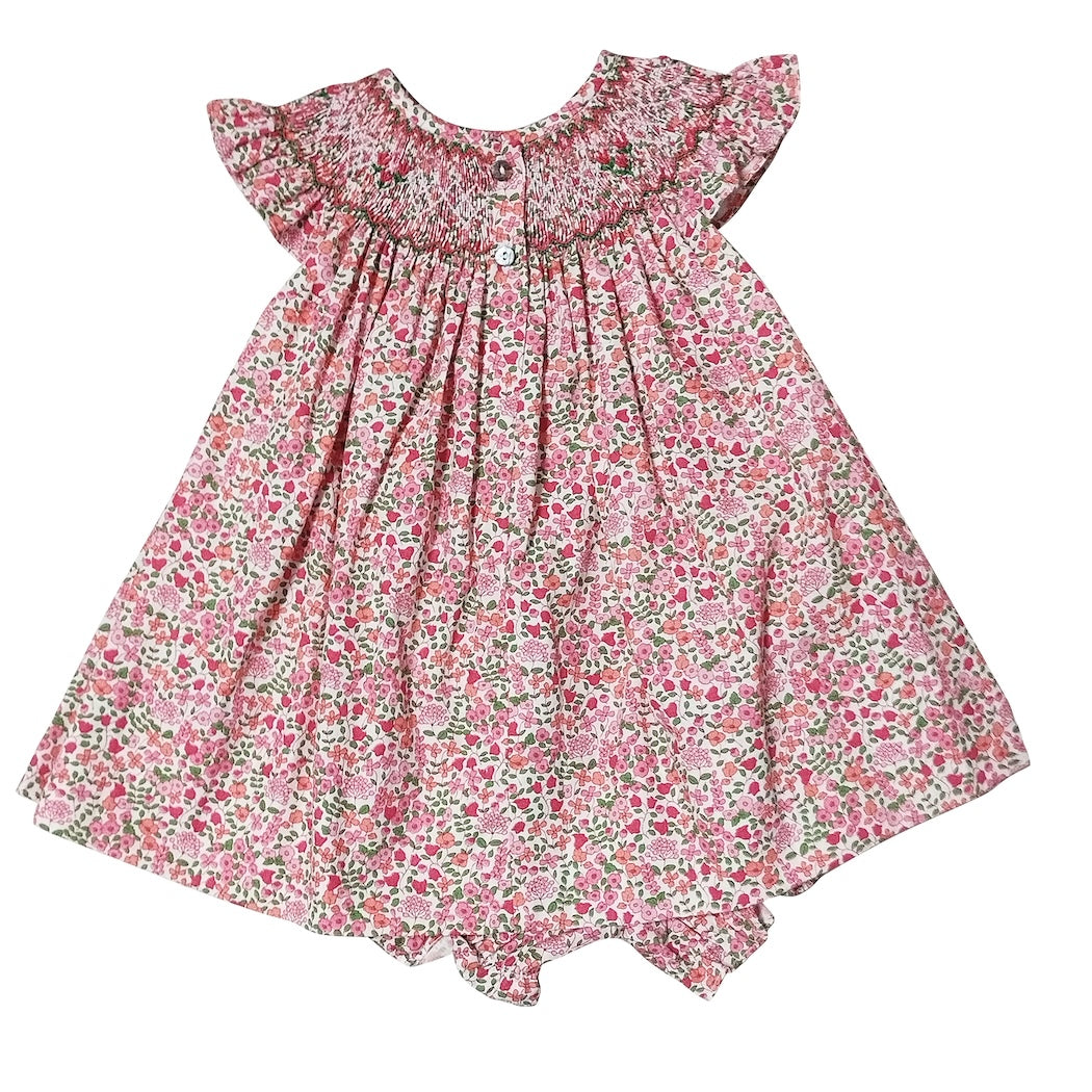 Brooke Floral Print Girl's Hand Smocked bishop Dress - Little Threads Inc. Children's Clothing