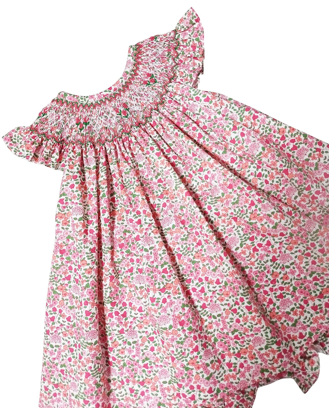 Brooke Floral Print Girl's Hand Smocked bishop Dress - Little Threads Inc. Children's Clothing