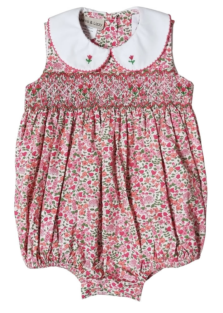 Brooke Spring floral hand smocked baby girl bubble - Little Threads Inc. Children's Clothing