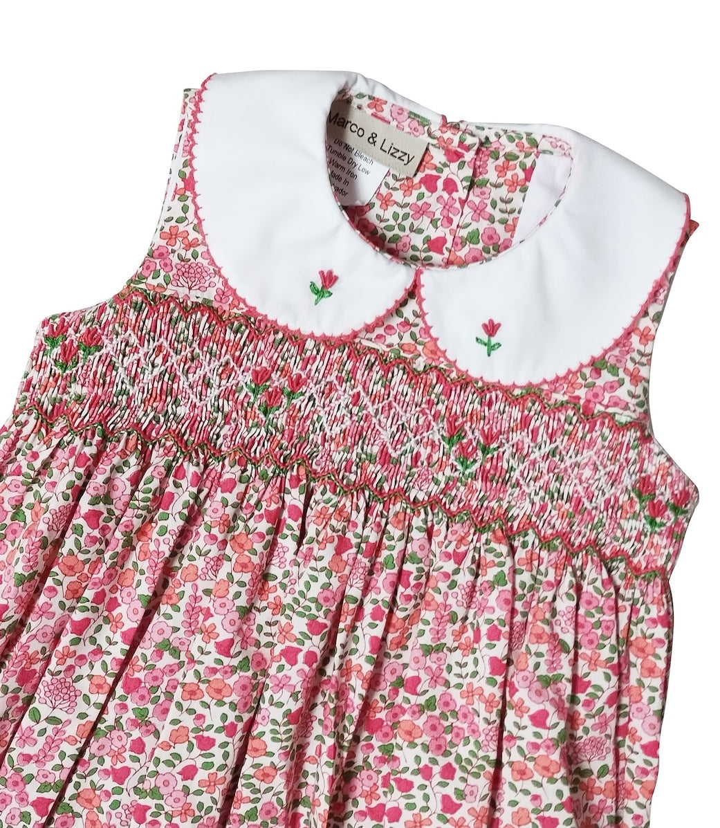 Brooke Spring floral hand smocked baby girl bubble - Little Threads Inc. Children's Clothing