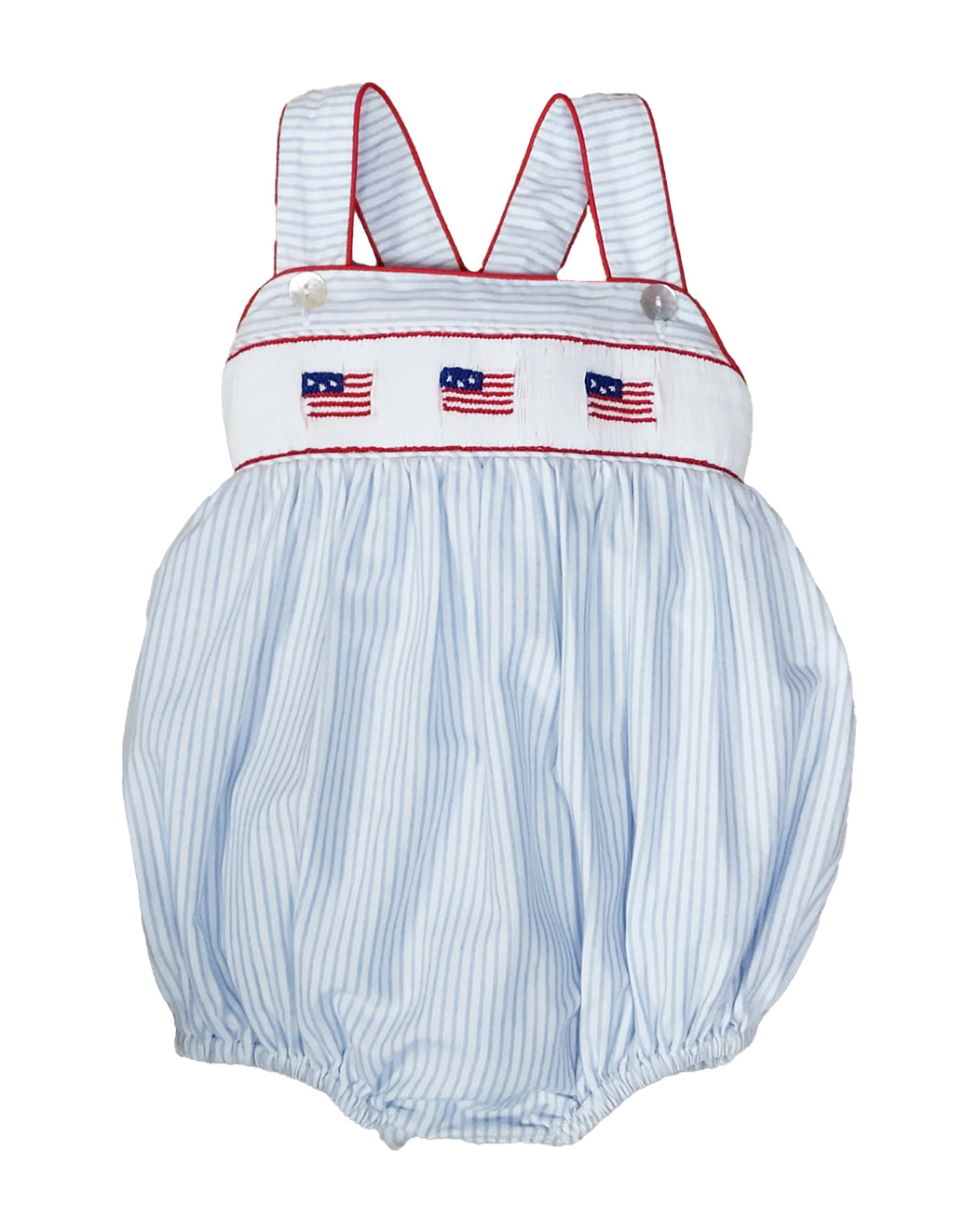 Baby Girl's "4th of July" Striped Light Blue Bubble