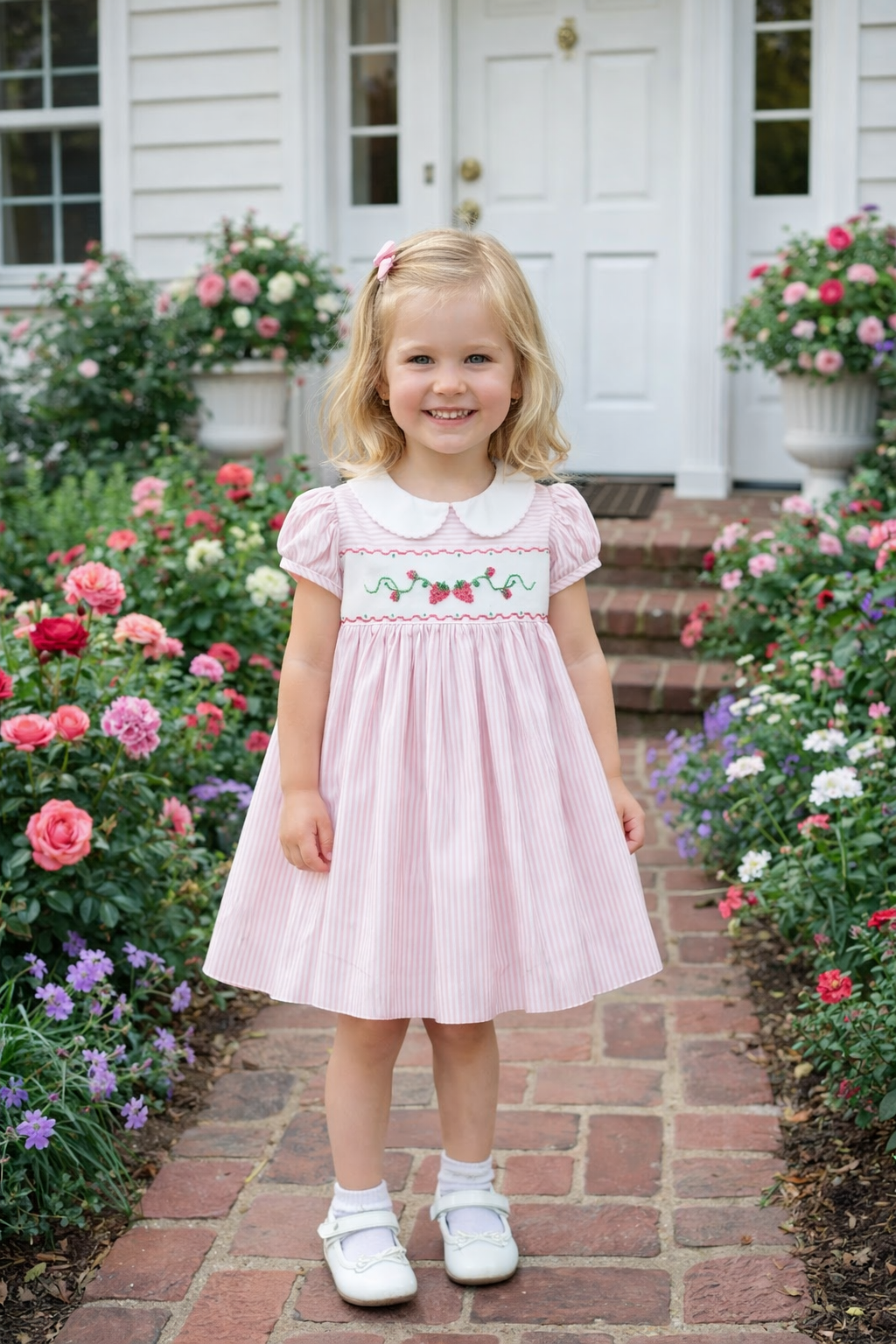 Strawberries Girl's Smocked Dress - Little Threads Inc. Children's Clothing