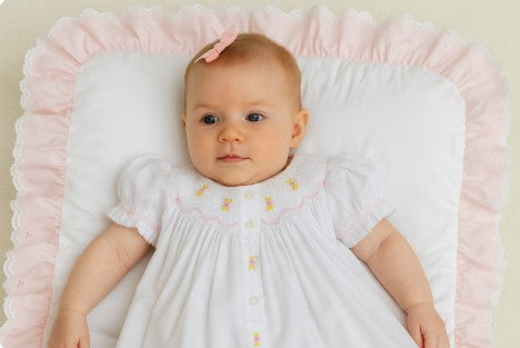 White hand smocked Baby Girl's Daygown