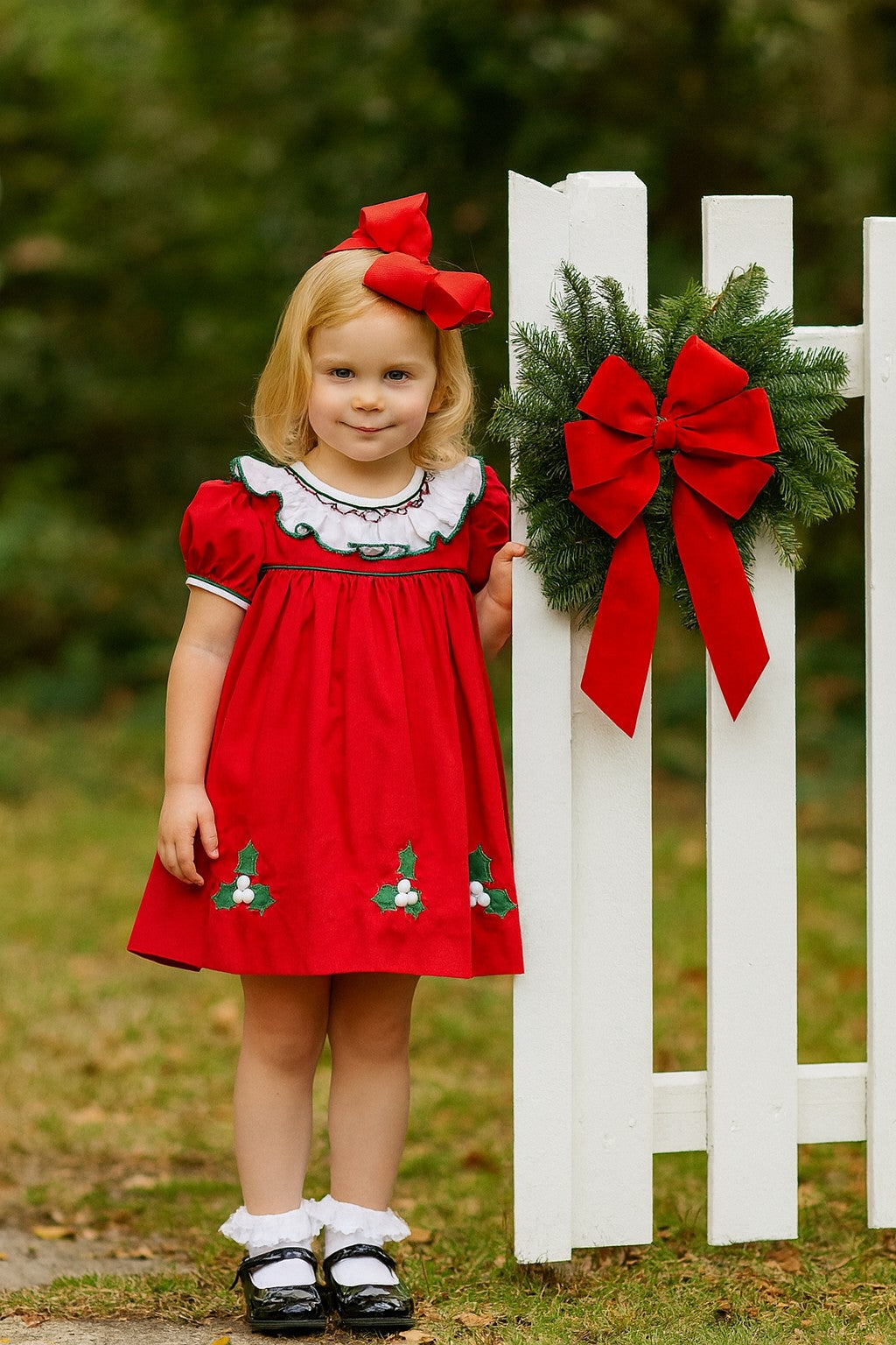 Christmas Holies Hand Smocked Girl's Dress