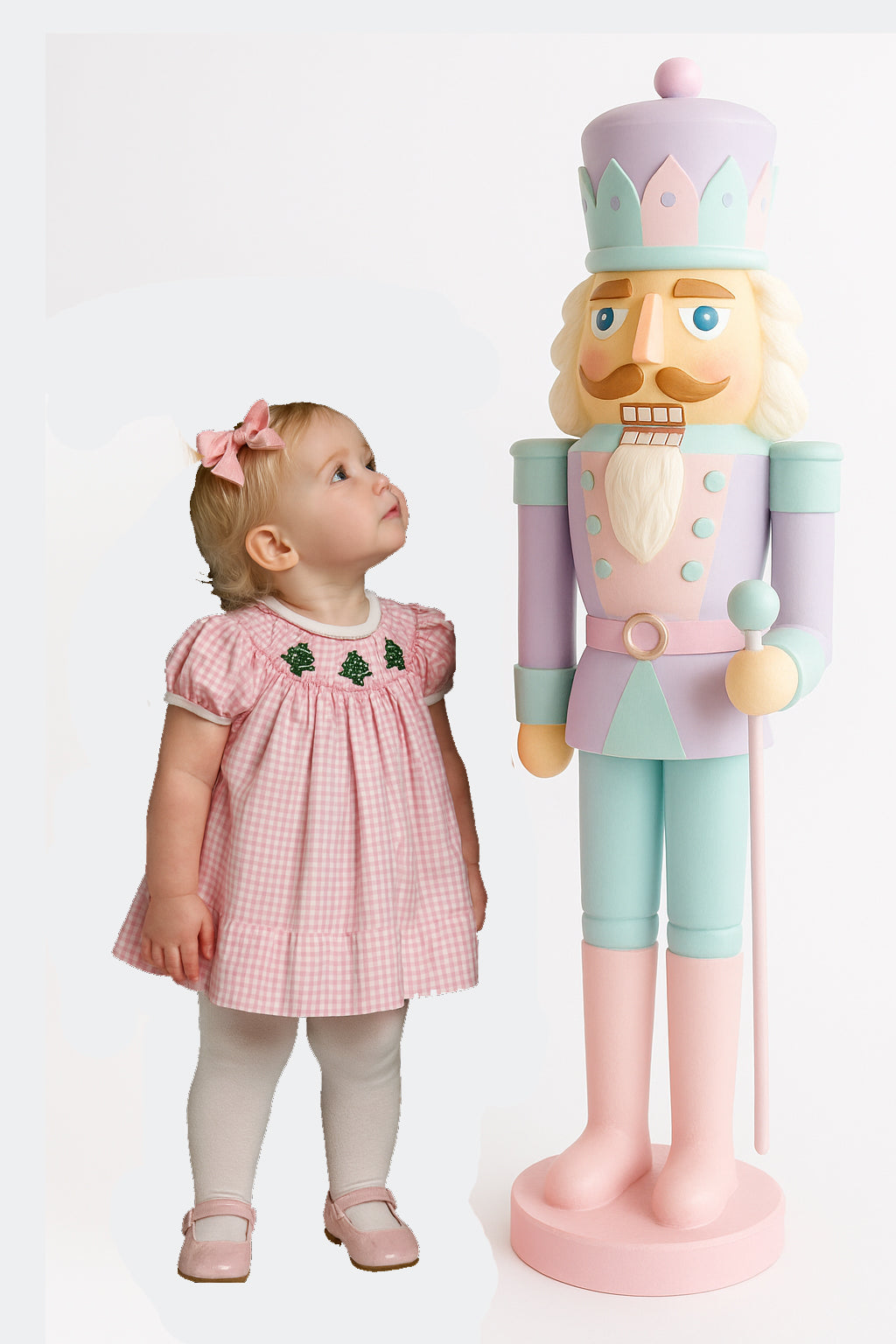 Pink Gingham Christmas Tree Smocked girl's bishop