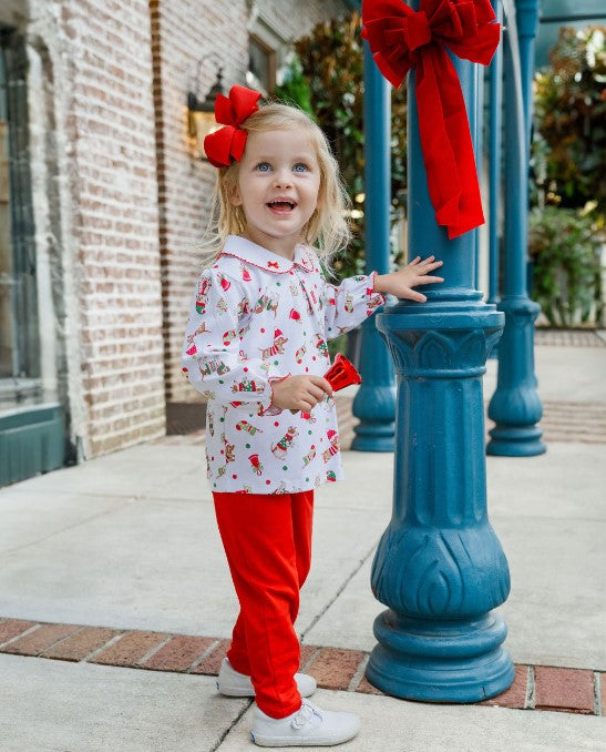 Christmas dogs print Pima cotton  girl's Pant set - Little Threads Inc. Children's Clothing