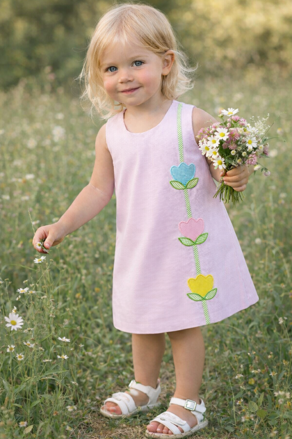 Easter Bunnies Girls A- Line Dress - Little Threads Inc. Children's Clothing