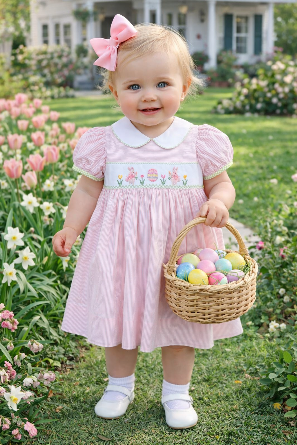 Easter Bunnies Girl Smocked Dress - Little Threads Inc. Children's Clothing