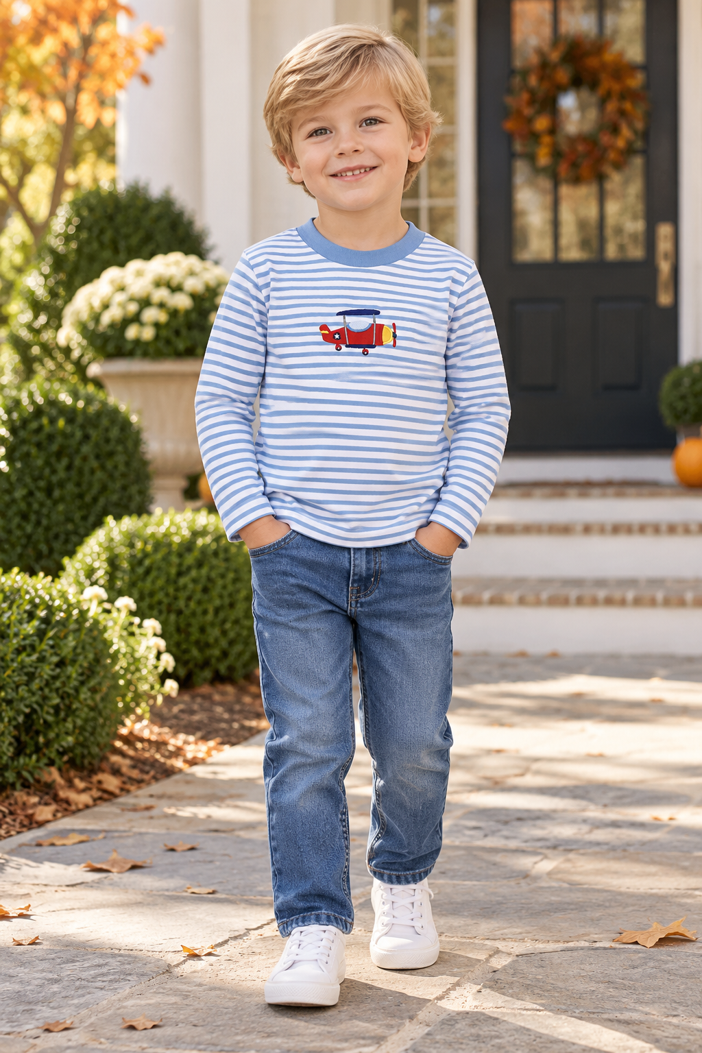 Airplane boys applique knit t shirt