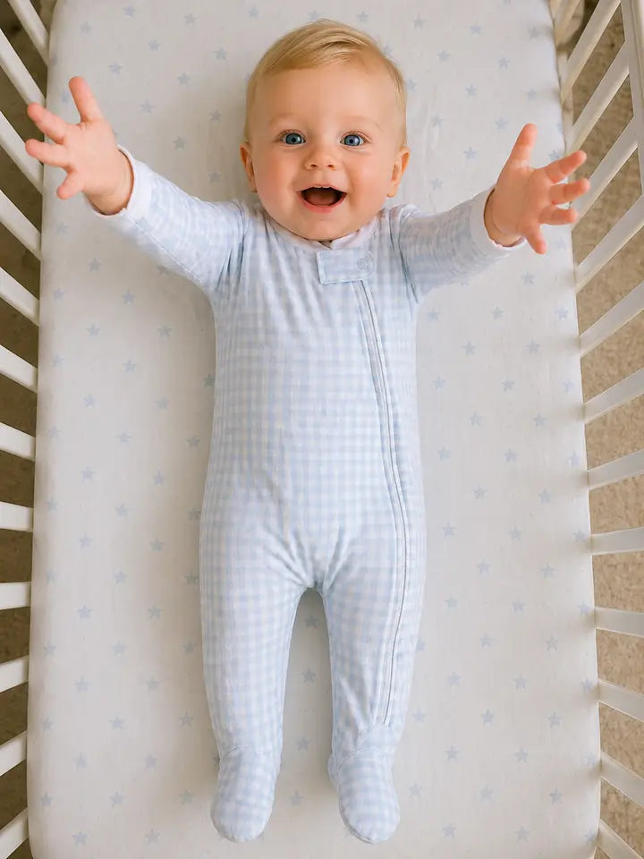Baby Boy's "Blue Checks" Zipper Pima Cotton Footie
