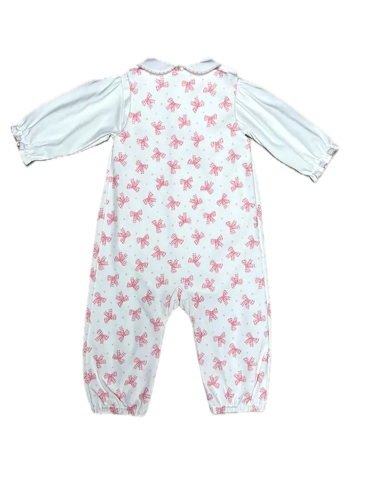 Girls Romper Set Pink Bows Print 100% Pima Cotton - Little Threads Inc. Children's Clothing
