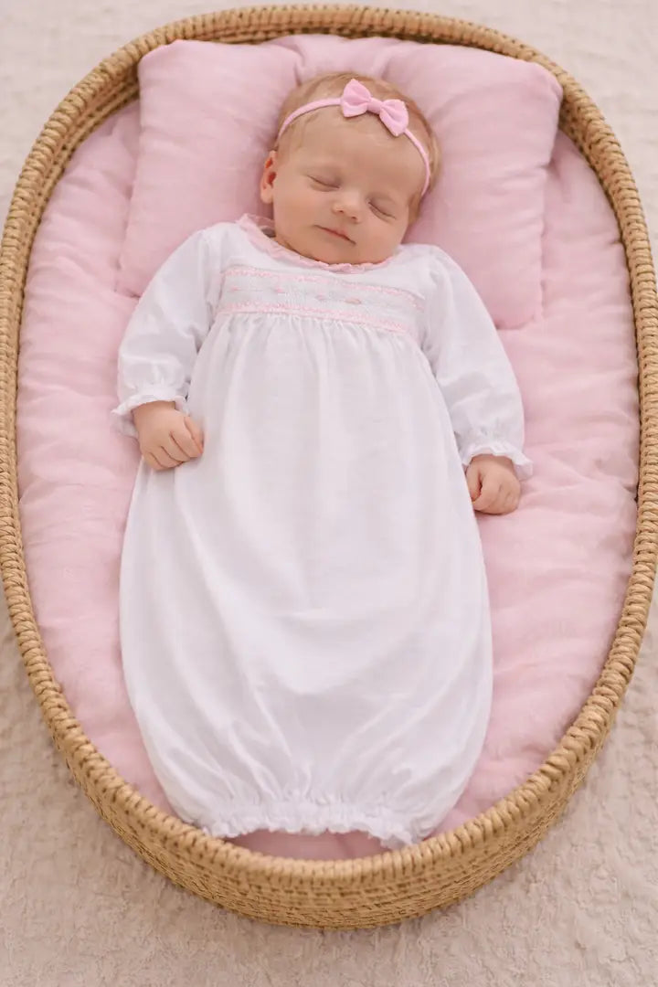 Sweet Baby White Jacquard Girls Gown - Little Threads Inc. Children's Clothing