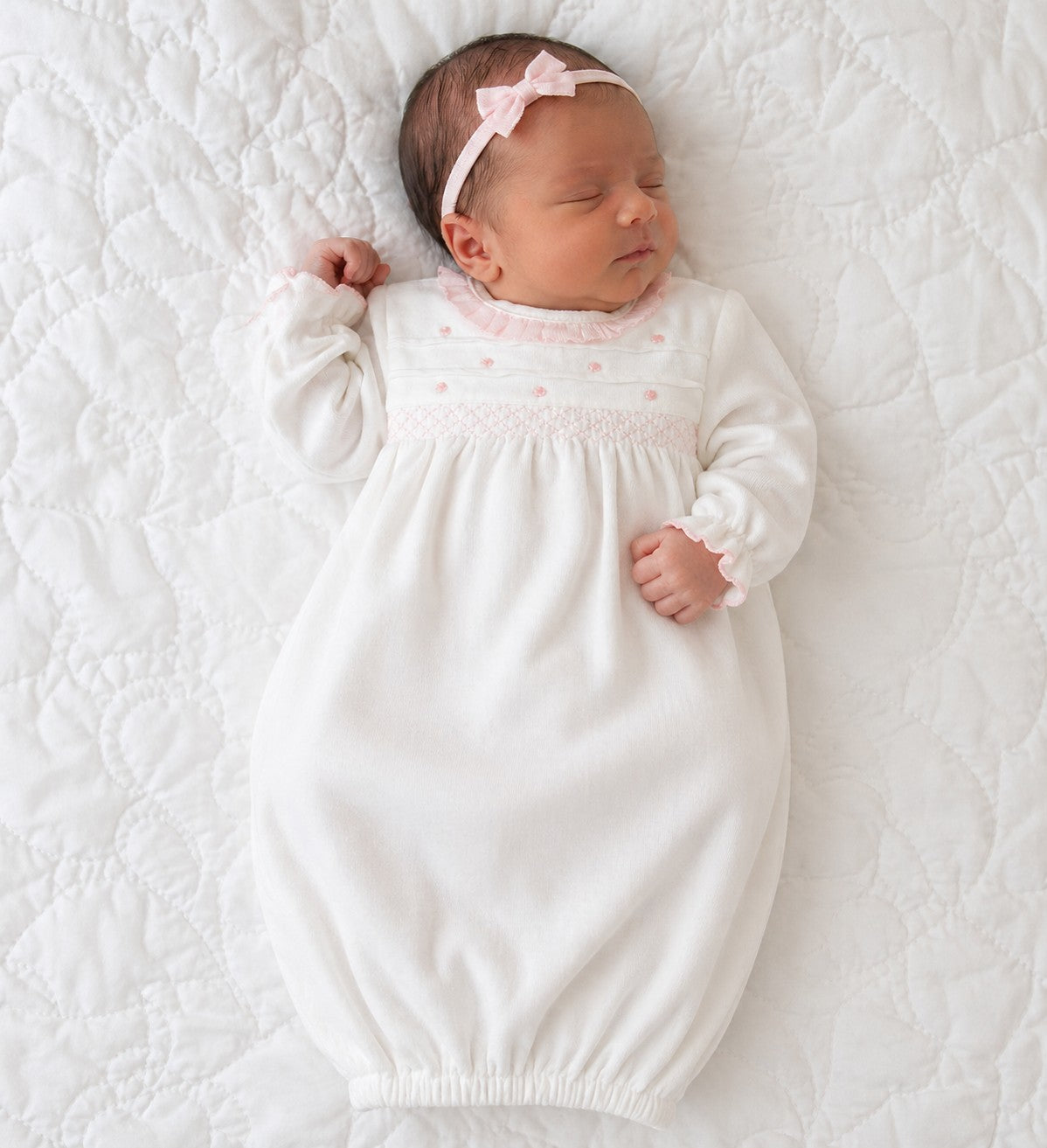 Baby Girl's White Pima Cotton Rose Buds Daygown - Little Threads Inc. Children's Clothing