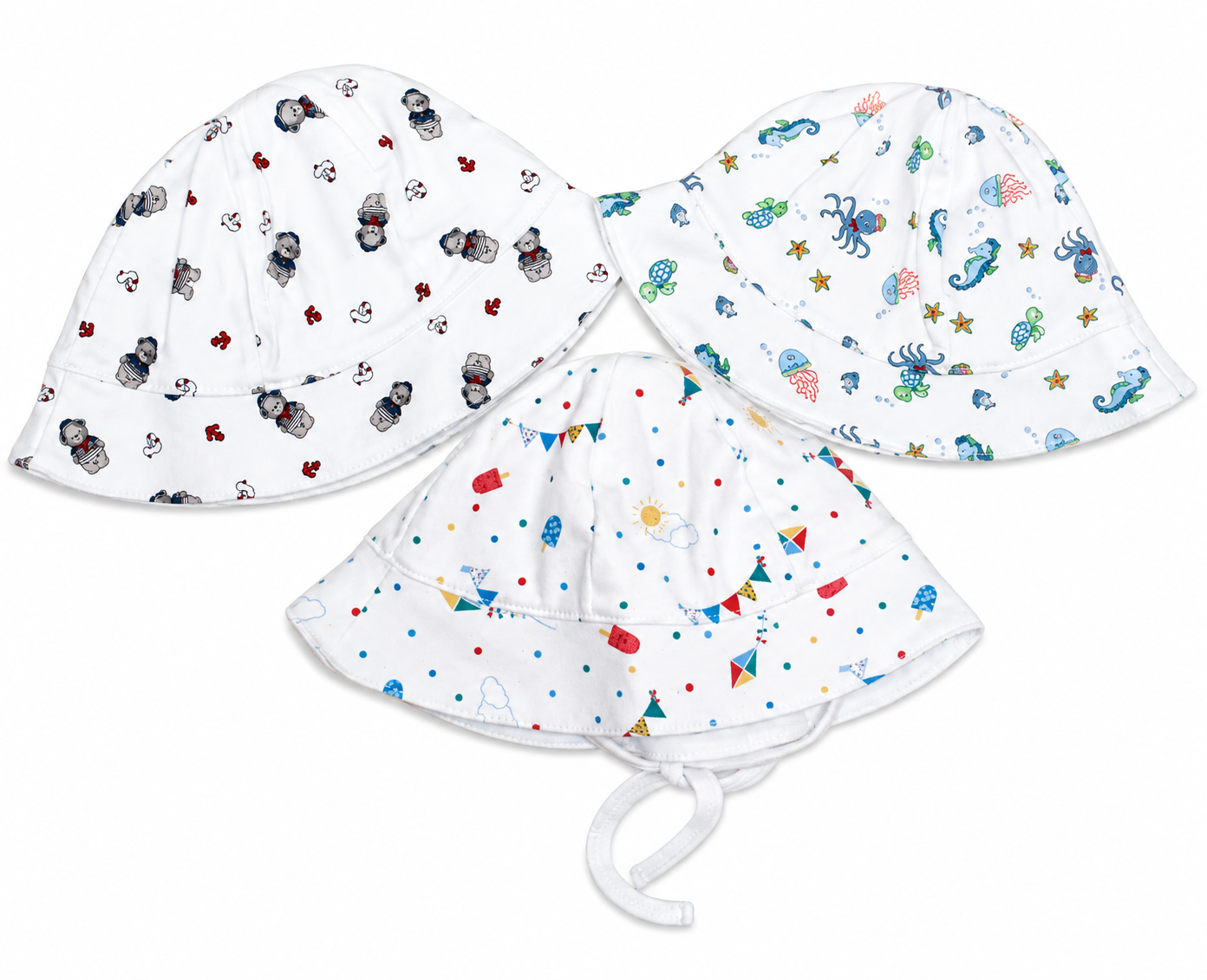 Boys Sunhat- Seahorses and Jellyfish, kites and Nautical Puppy