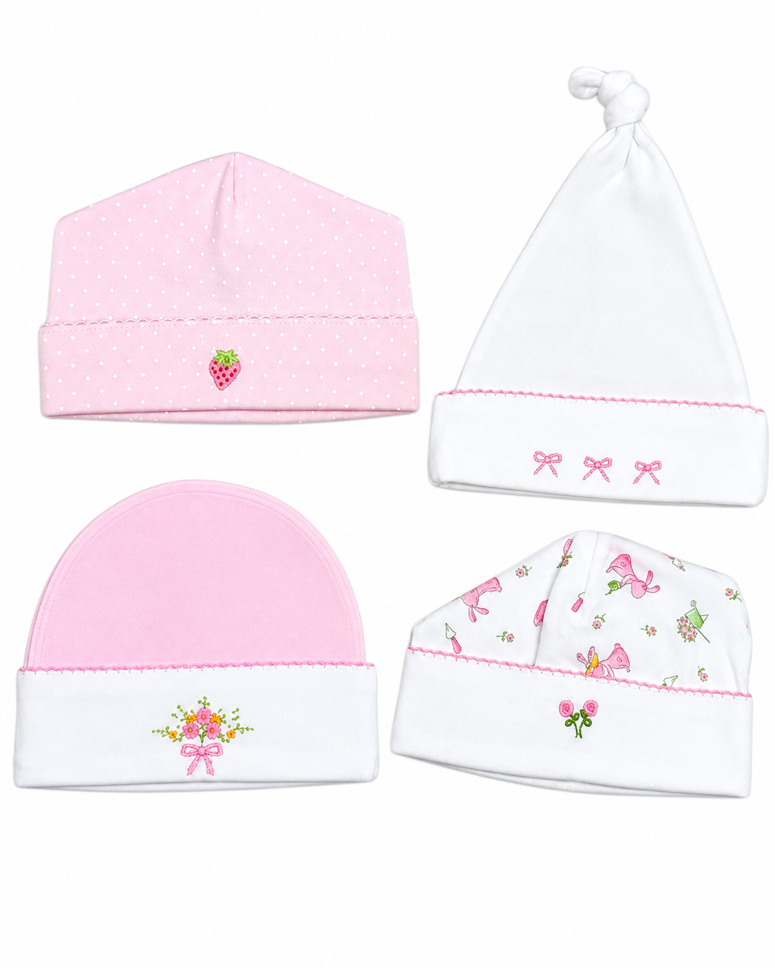 Baby Girls Hat Bundle- pink bows, easter bunny, strawberry and pink bouquet