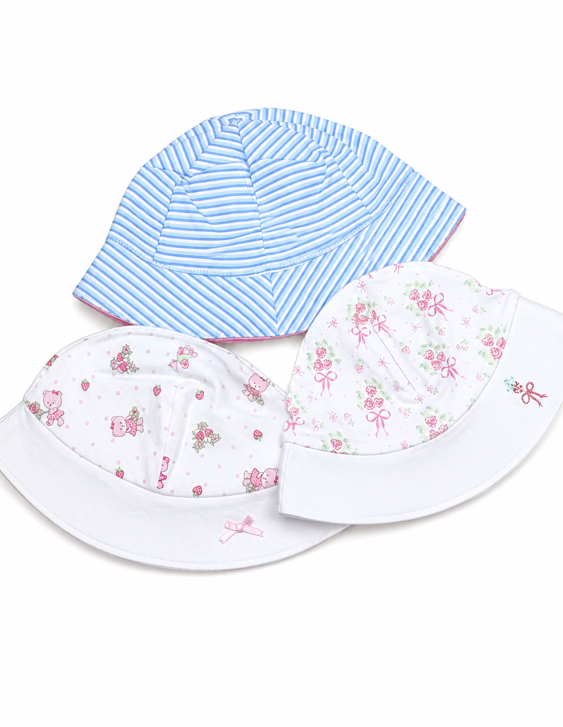 Girls Sunhat Bundle- Navy Stripes, Strawberries, Bear and berries