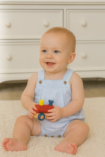 Basics - Blue Jacquard Baby Boy Romper