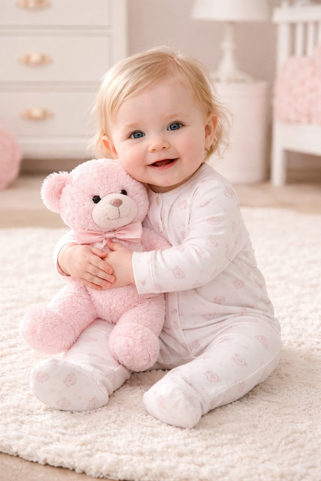 Pink Bears Baby Footie