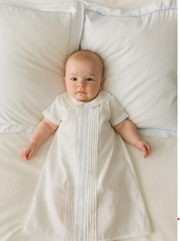 White  and blue dots Boy's Daygown - Little Threads Inc. Children's Clothing