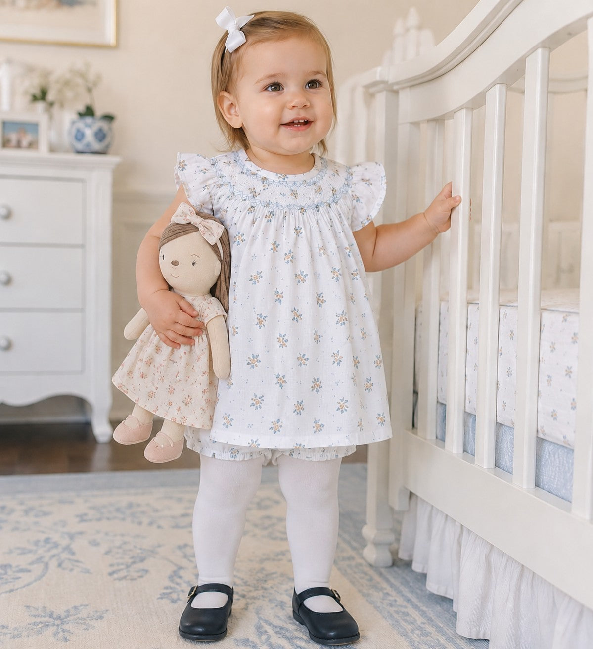 Baby Girl's Hand-Smocked Floral Bloomer Set