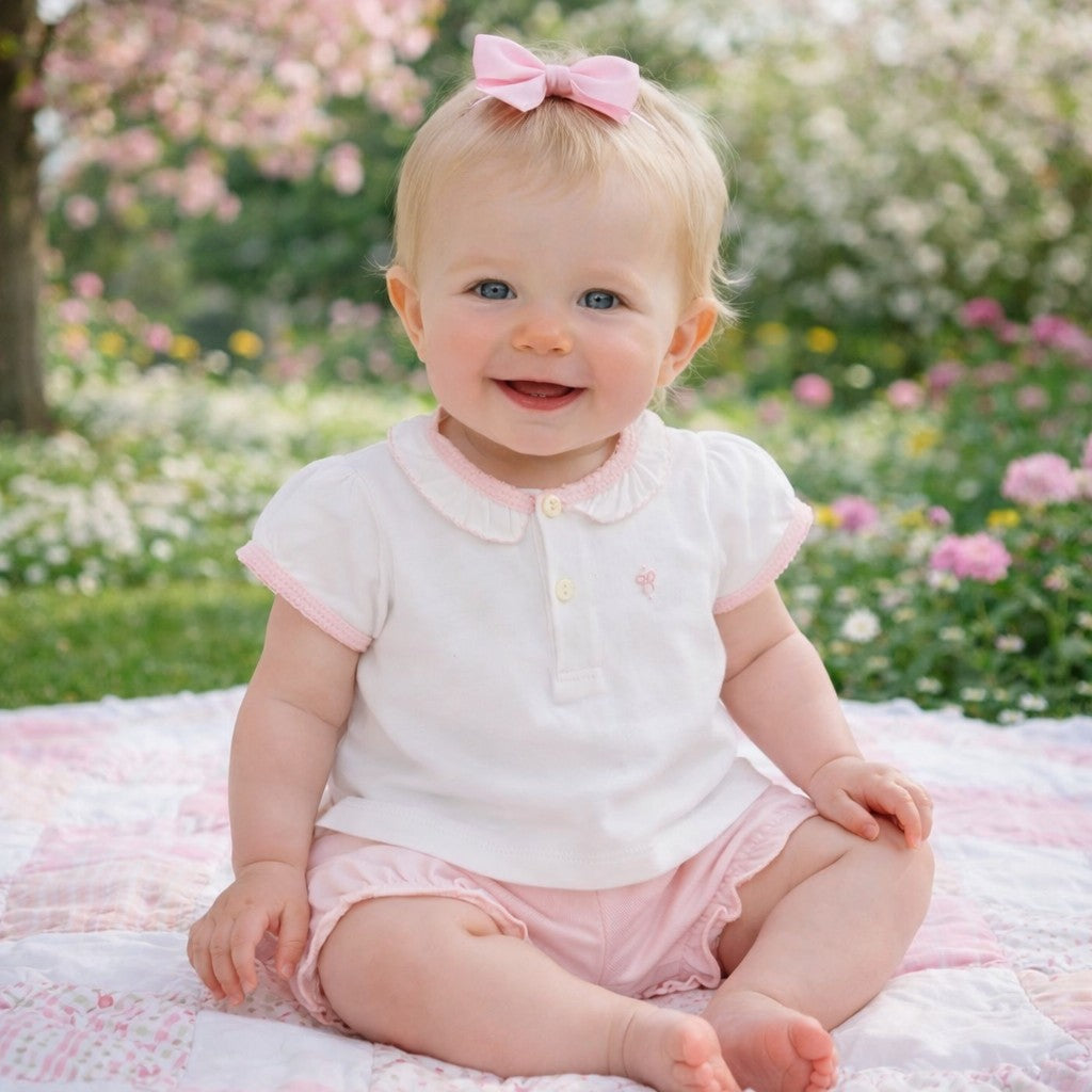 Baby Girl's White Bows Diaper  Set