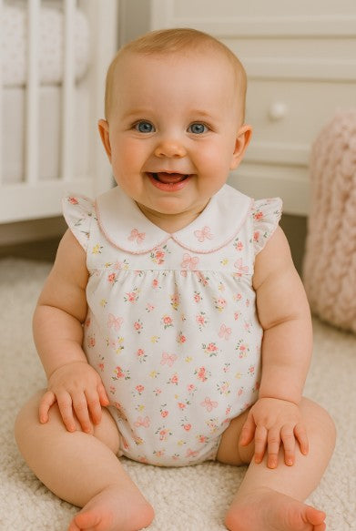 Bows & Flowers Pink Print Baby Girl Romper