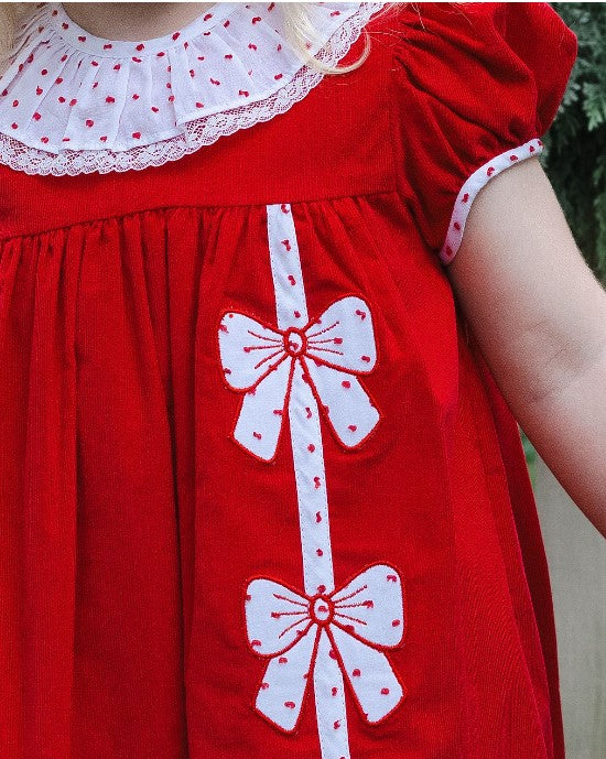 Girl's "Christmas Red Bows" Applique  Float Dress - Little Threads Inc. Children's Clothing