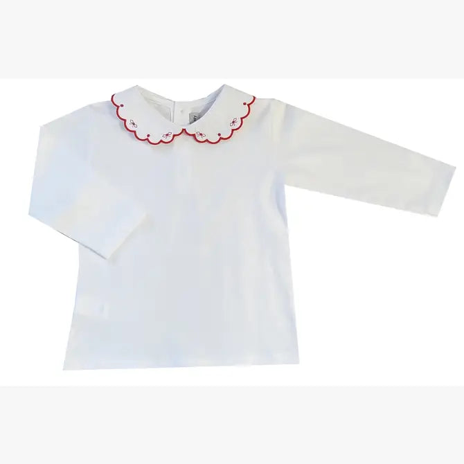 Girl's Red Bow Scalloped Pima Cotton Top - Little Threads Inc. Children's Clothing