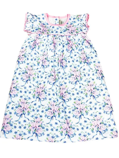 Blue Spring Flowers Girl's Float Dress - Little Threads Inc. Children's Clothing