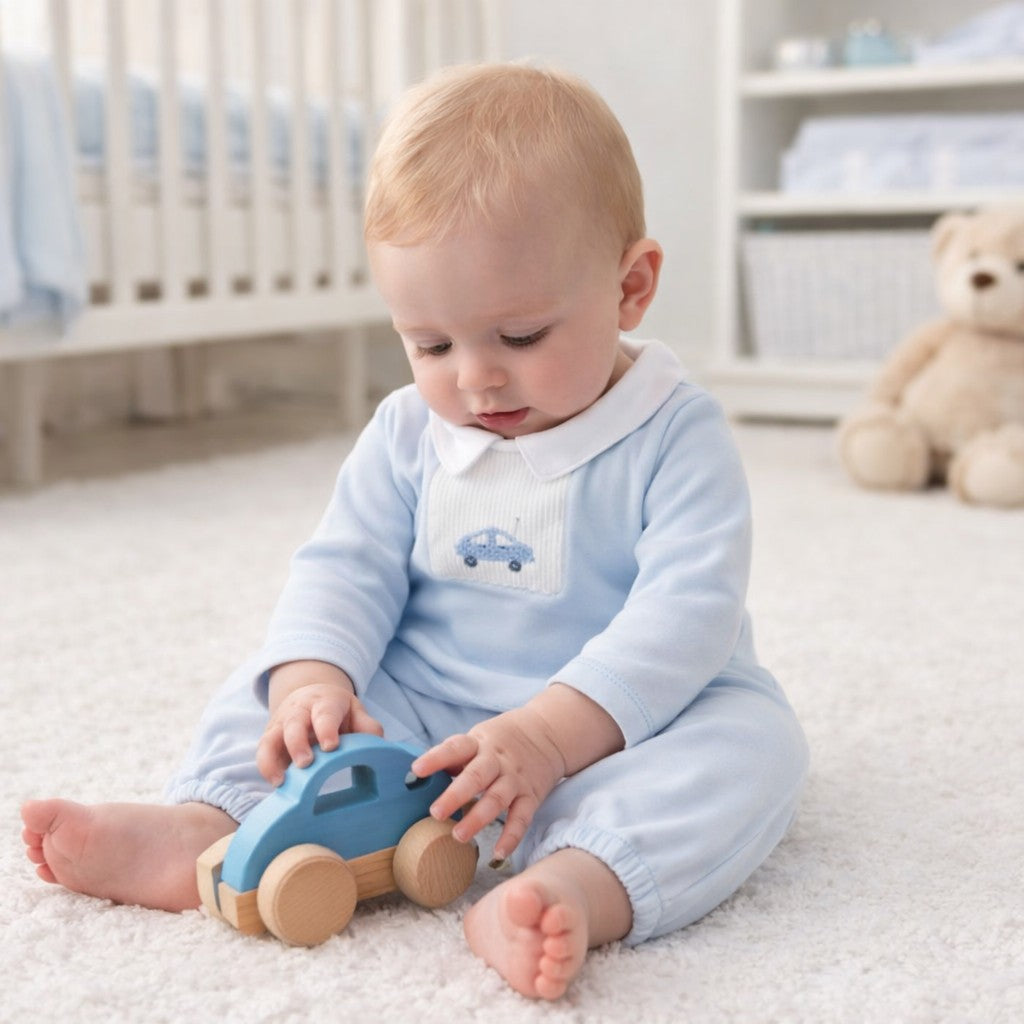 Baby Boy's Blue Cars Hand Smocked Converter - Little Threads Inc. Children's Clothing