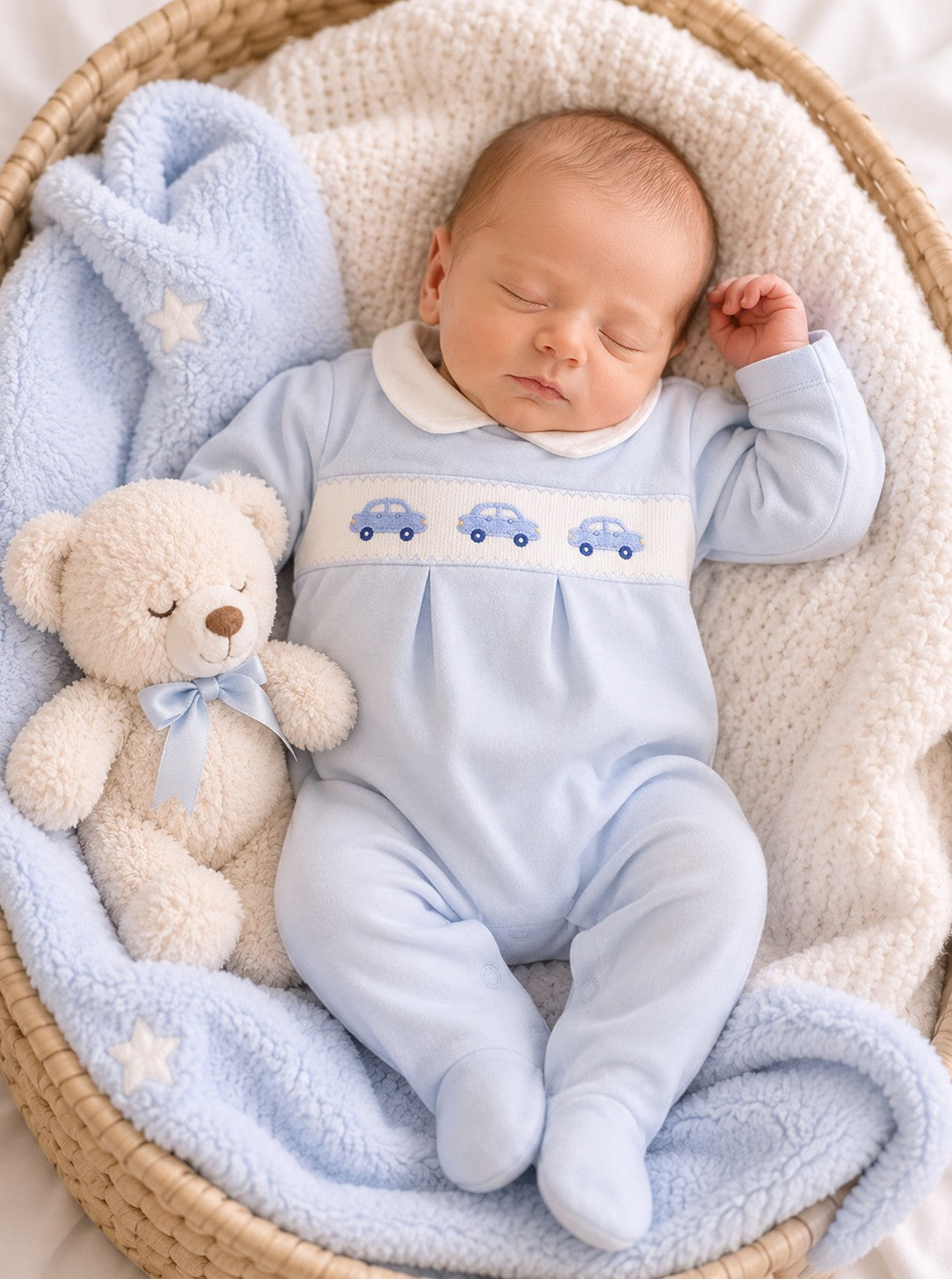 Baby Boy's Smocked Blue Cars Footie