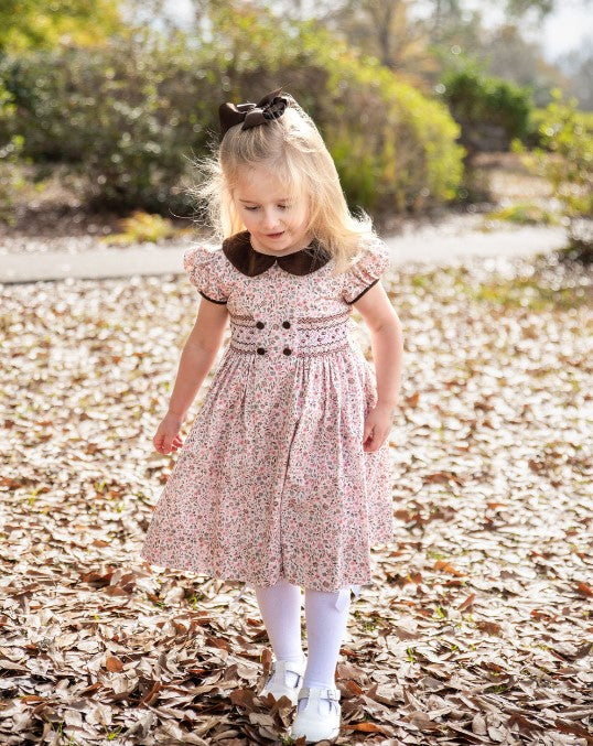 Cary Collection Fall Floral collared Girl hand smocked dress - Little Threads Inc. Children's Clothing