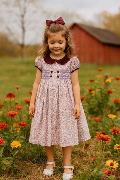 Cary Collection Fall Floral collared Girl hand smocked dress - Little Threads Inc. Children's Clothing