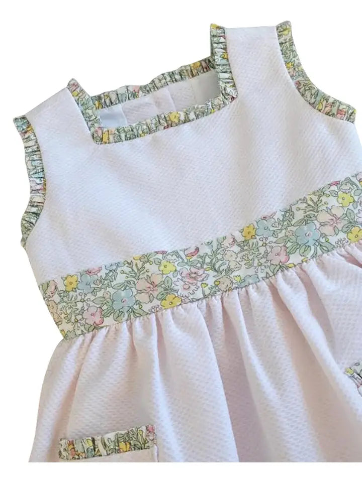 Girl's "Spring Again" Floral Pink Pique Dress - Little Threads Inc. Children's Clothing