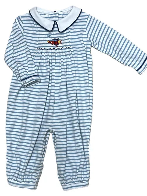 AIRPLANE HAND SMOCKED E BABY BOY BUBBLE