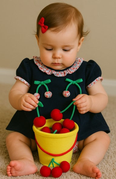 Cherries/Blue Corduroy and Floral Girl Diaper set - Little Threads Inc. Children's Clothing